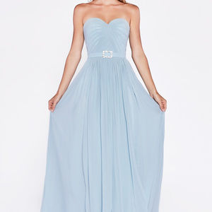 Sky-Blue Strapless Evening Long Dress